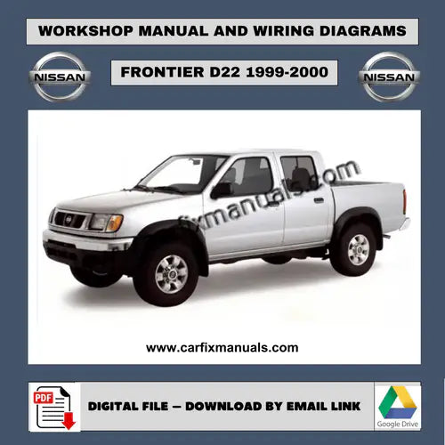 Comprehensive pickup truck workshop library for the Nissan Frontier D22 (1999-2000), offering over 1,000 pages of body alignment specs, climate control cycles, and searchable PDF format diagnostic pro