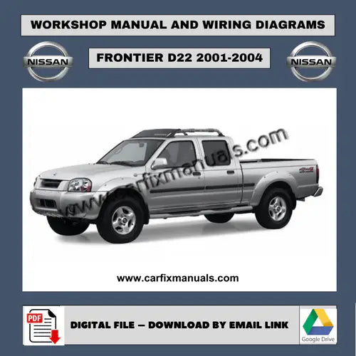 Comprehensive pickup truck workshop archive for the Nissan Frontier D22 (2001-2004), integrating structural body repair data, HVAC troubleshooting, and total vehicle diagnostic routines into a searcha