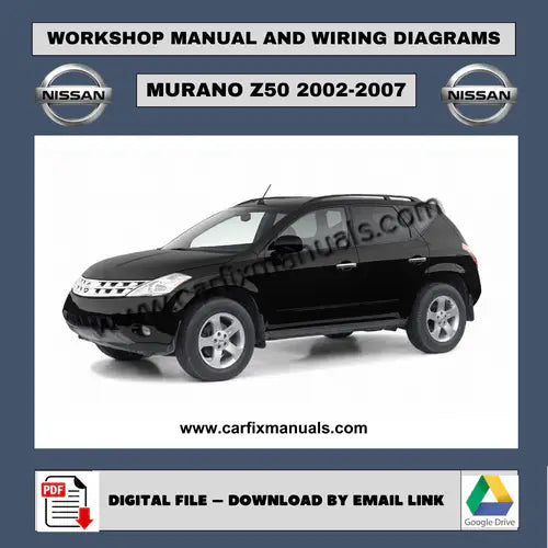 Complete crossover restoration library for the Nissan Murano Z50 (2002-2007), providing high-resolution procedures for SRS airbag systems, body shell assembly, and full-vehicle diagnostics in PDF form