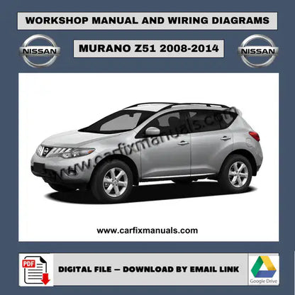Unified luxury crossover workshop suite for the Nissan Murano Z51 (2008-2014), containing official data for tri-zone climate control, SRS airbags, and total vehicle diagnostic trees in PDF format. Dea