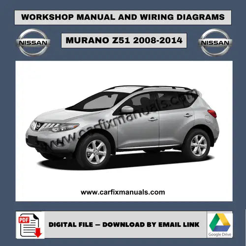 Unified luxury crossover workshop suite for the Nissan Murano Z51 (2008-2014), containing official data for tri-zone climate control, SRS airbags, and total vehicle diagnostic trees in PDF format. Dea