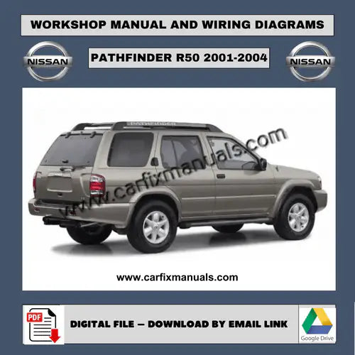 Definitive second-generation facelift workshop encyclopedia for the Nissan Pathfinder R50 (2001-2004), containing searchable PDF format data for body structural integrity, HVAC system cycles, and fact