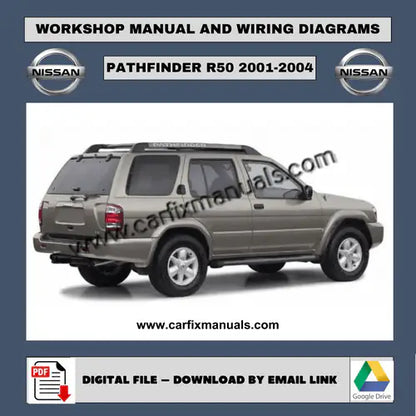 Definitive second-generation facelift workshop encyclopedia for the Nissan Pathfinder R50 (2001-2004), containing searchable PDF format data for body structural integrity, HVAC system cycles, and fact
