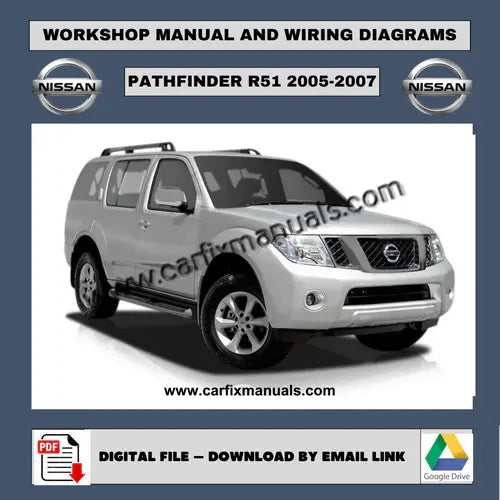 Definitive body-on-frame workshop encyclopedia for the Nissan Pathfinder R51 (2005-2007), containing searchable PDF format data for body structural alignment, HVAC climate cycles, and factory-authoriz