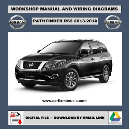 Full-scale factory workshop encyclopedia for the Nissan Pathfinder R52 (2012-2014), encompassing structural body alignment, interior trim removal, and total vehicle diagnostic routines in a searchable