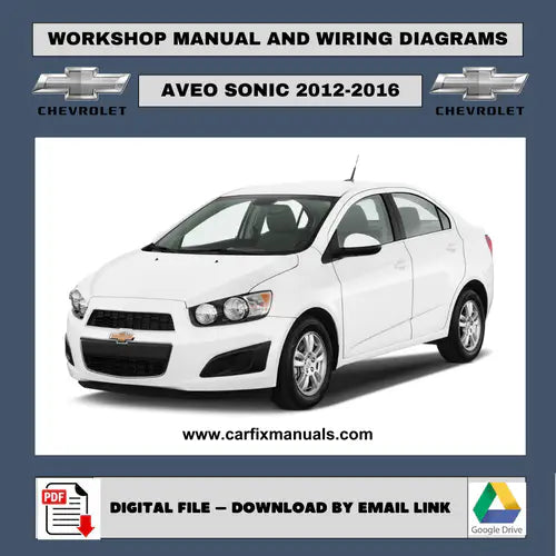 Dashboard view of the Chevrolet Aveo and Sonic (2012-2016) ultimate workshop guide, displaying the searchable HTML menu for rapid access to mechanical and electrical factory data. Professional HTML na