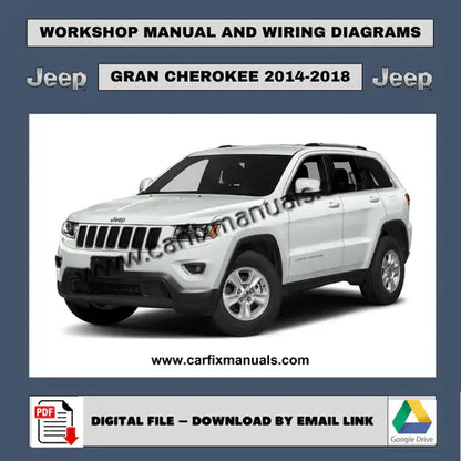 Definitive fourth-generation SUV workshop encyclopedia for the Jeep Grand Cherokee WK2 (2014-2018), featuring searchable PDF format data for body structural repairs, HVAC climate cycles, and factory-a