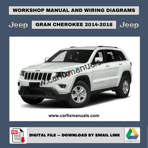 Definitive fourth-generation SUV workshop encyclopedia for the Jeep Grand Cherokee WK2 (2014-2018), featuring searchable PDF format data for body structural repairs, HVAC climate cycles, and factory-a