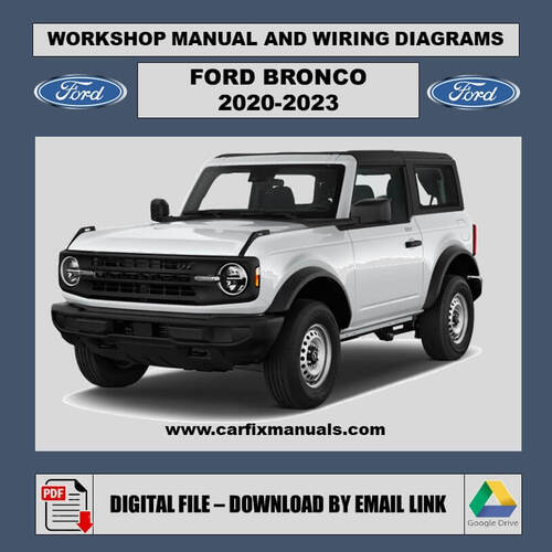 Comprehensive off-road workshop encyclopedia for the Ford Bronco (2021-2023), featuring G.O.A.T. Modes™ troubleshooting, modular body removal steps, and factory torque specs in a digital PDF format. S