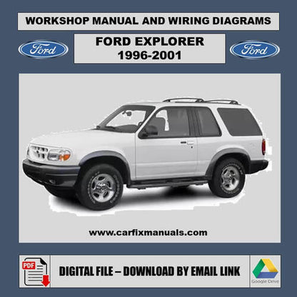Massive SUV workshop encyclopedia for the Ford Explorer (1996-2001), integrating body structural data, interior trim removal, and searchable PDF format diagnostic protocols for restoration projects. H