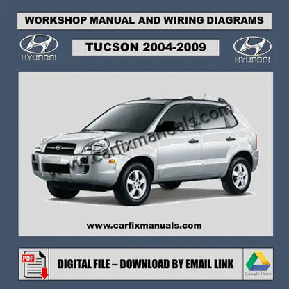 Digital PDF cover for the Hyundai Tucson JM (2004-2009) Full Factory Service Manual, a comprehensive guide for professional mechanics and DIY maintenance. High-resolution electrical circuit maps for H