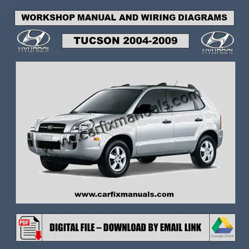 Digital PDF cover for the Hyundai Tucson JM (2004-2009) Full Factory Service Manual, a comprehensive guide for professional mechanics and DIY maintenance. High-resolution electrical circuit maps for H